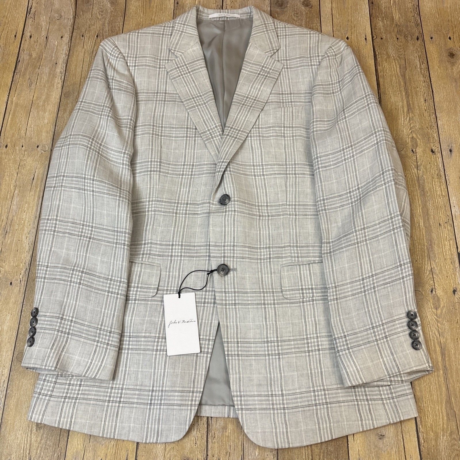 John W Nordstrom Linen Blazer Gray Plaid 40r